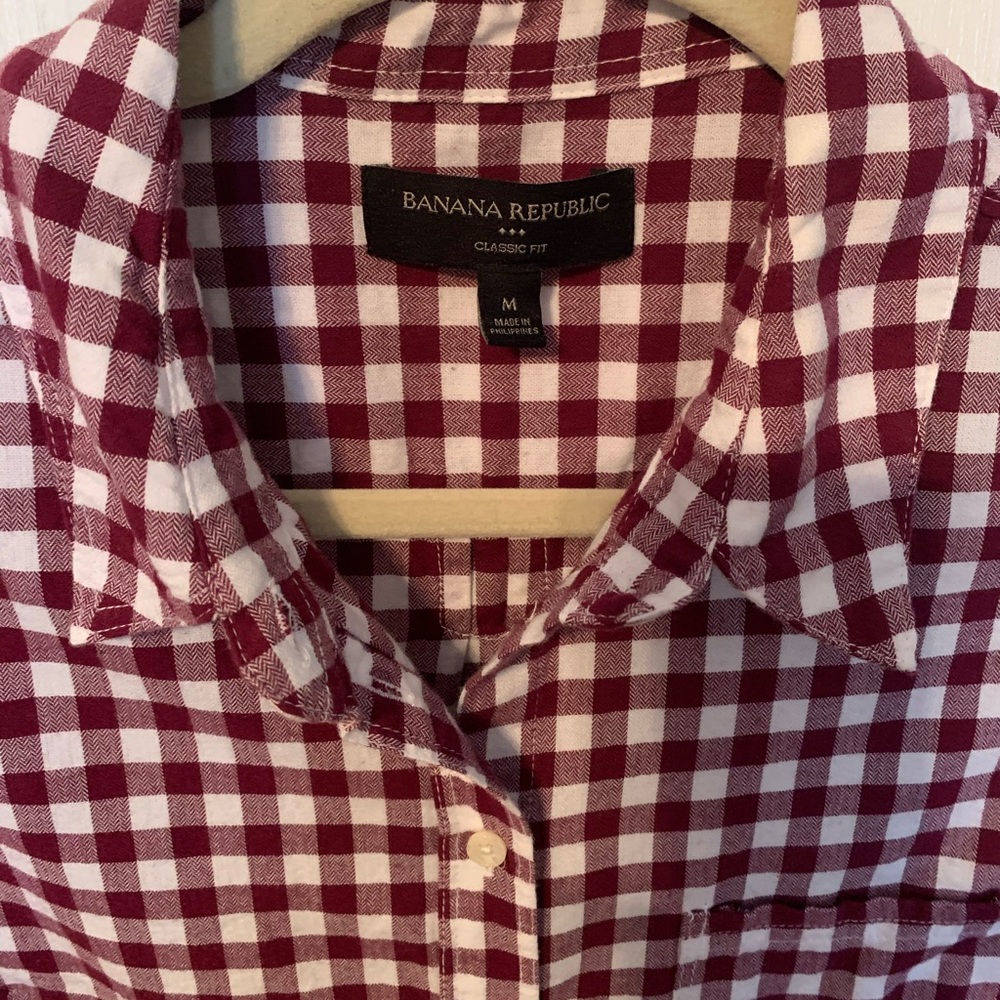 Banana Republic Button Shirt Merlot Gingham Check